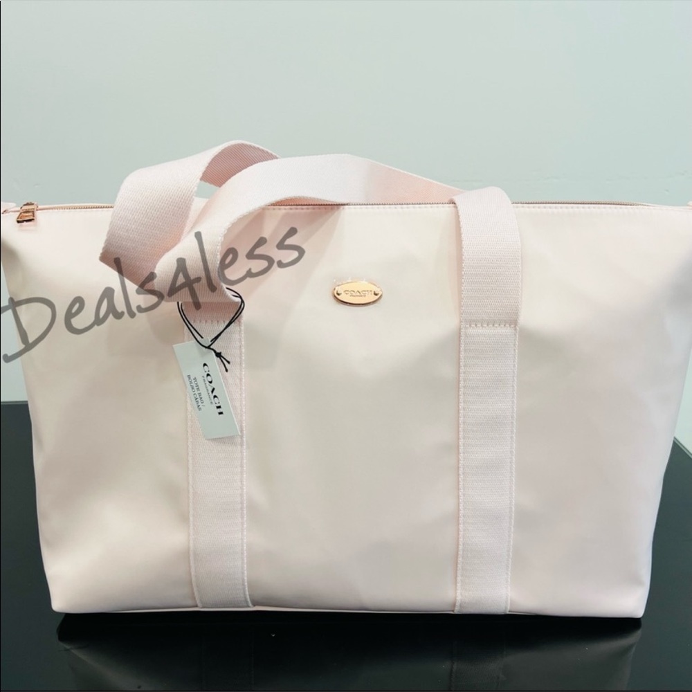 Coach Duffel Bag Weekender Travel Tote Blush Pink Zippered Carry On Beach NEW - Picture 10 of 10